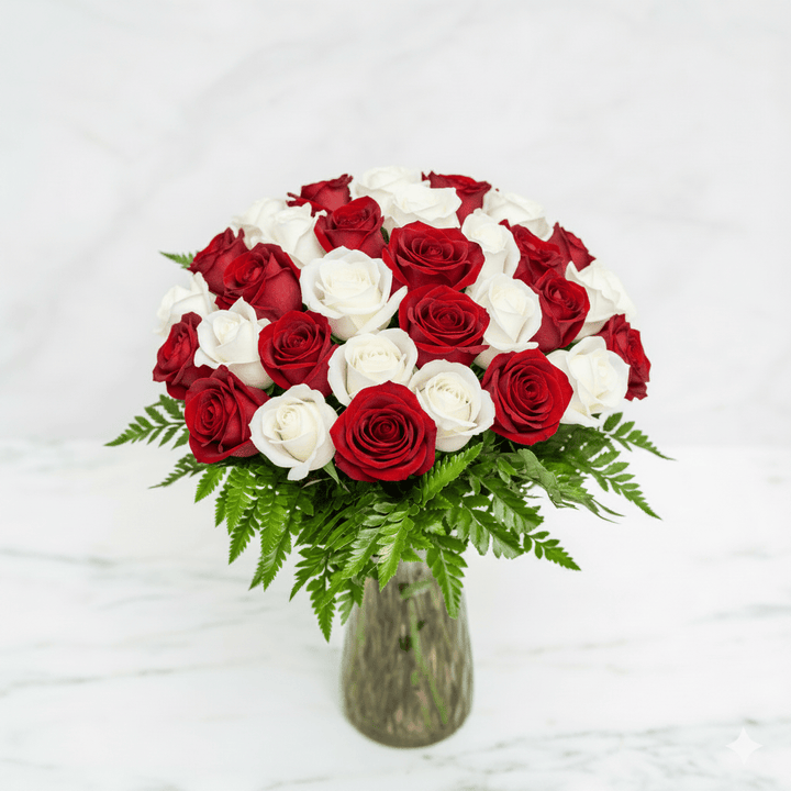 24 RED & WHITE ROSES