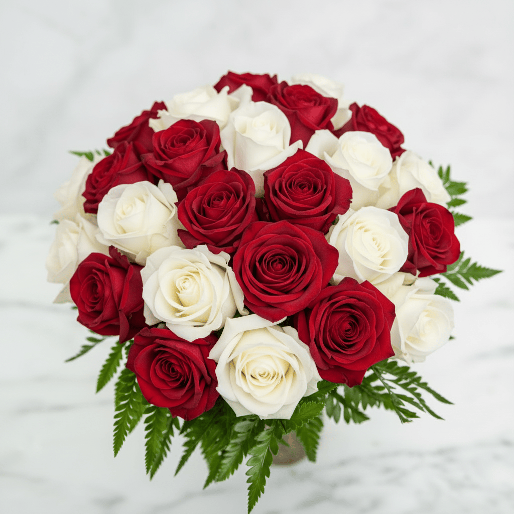 24 RED & WHITE ROSES